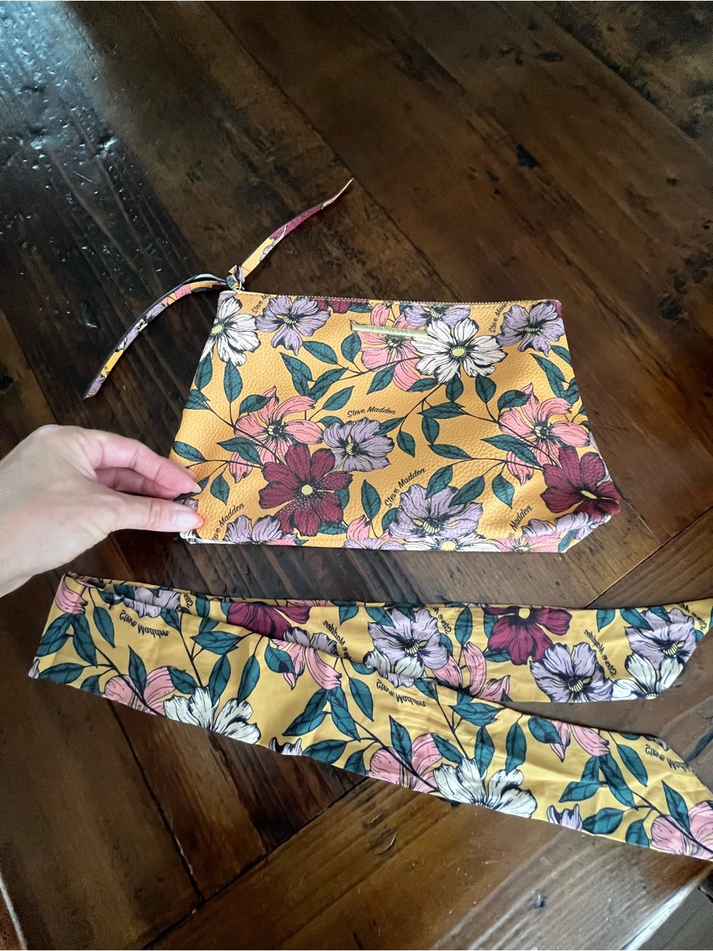 Steve Madden Yellow Floral Wristlet Clutch with Pink & White Flowers